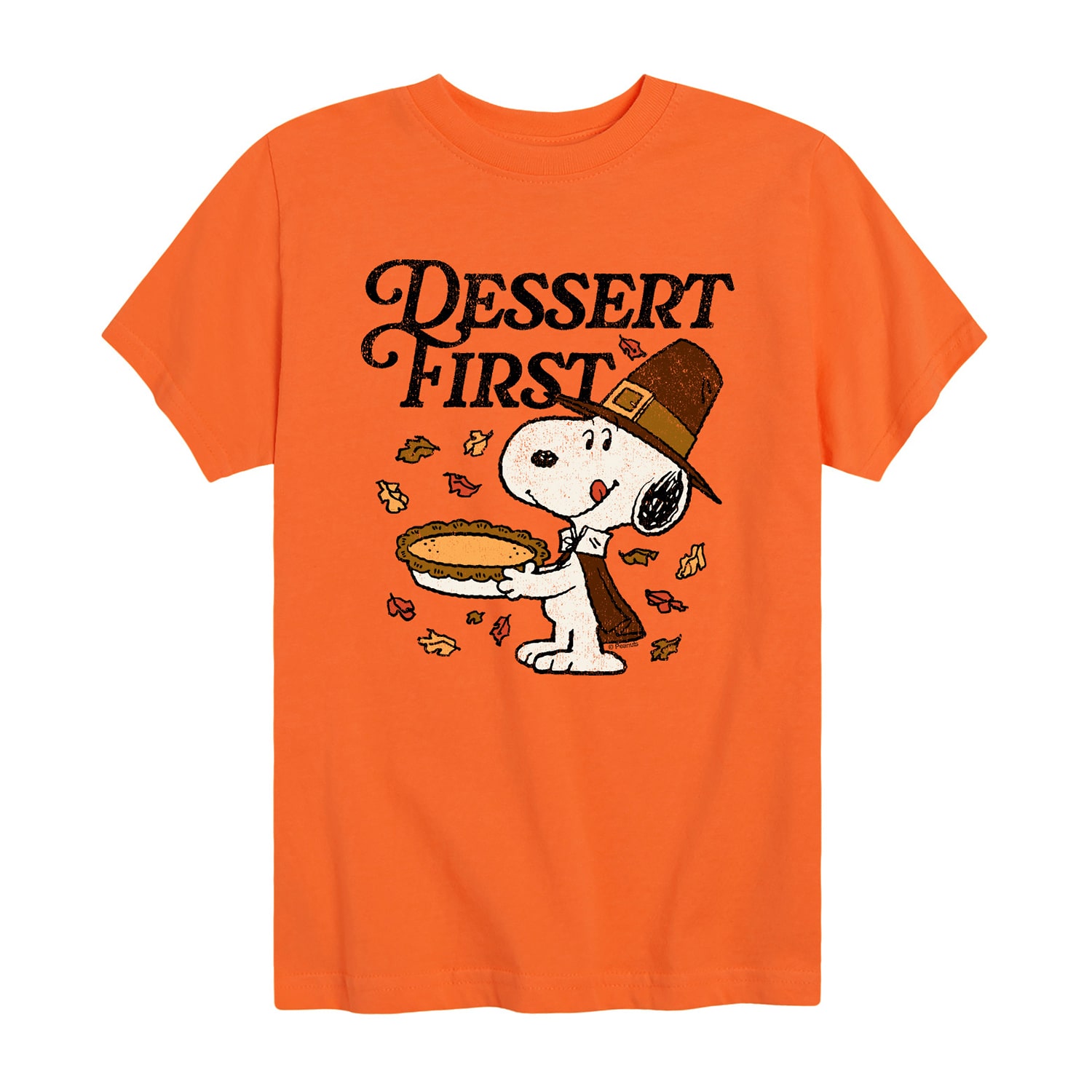 Dessert First Thanksgiving Distressed Little & Big Kid Boys Crew Neck Short Sleeve Regular Fit Peanuts Snoopy Graphic T-Shirt