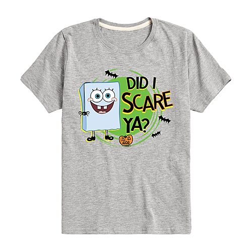 Air Waves Did I Scare Ya Halloween Little & Big Kid Boys Crew Neck Short Sleeve Regular Fit Spongebob Graphic  In Gray