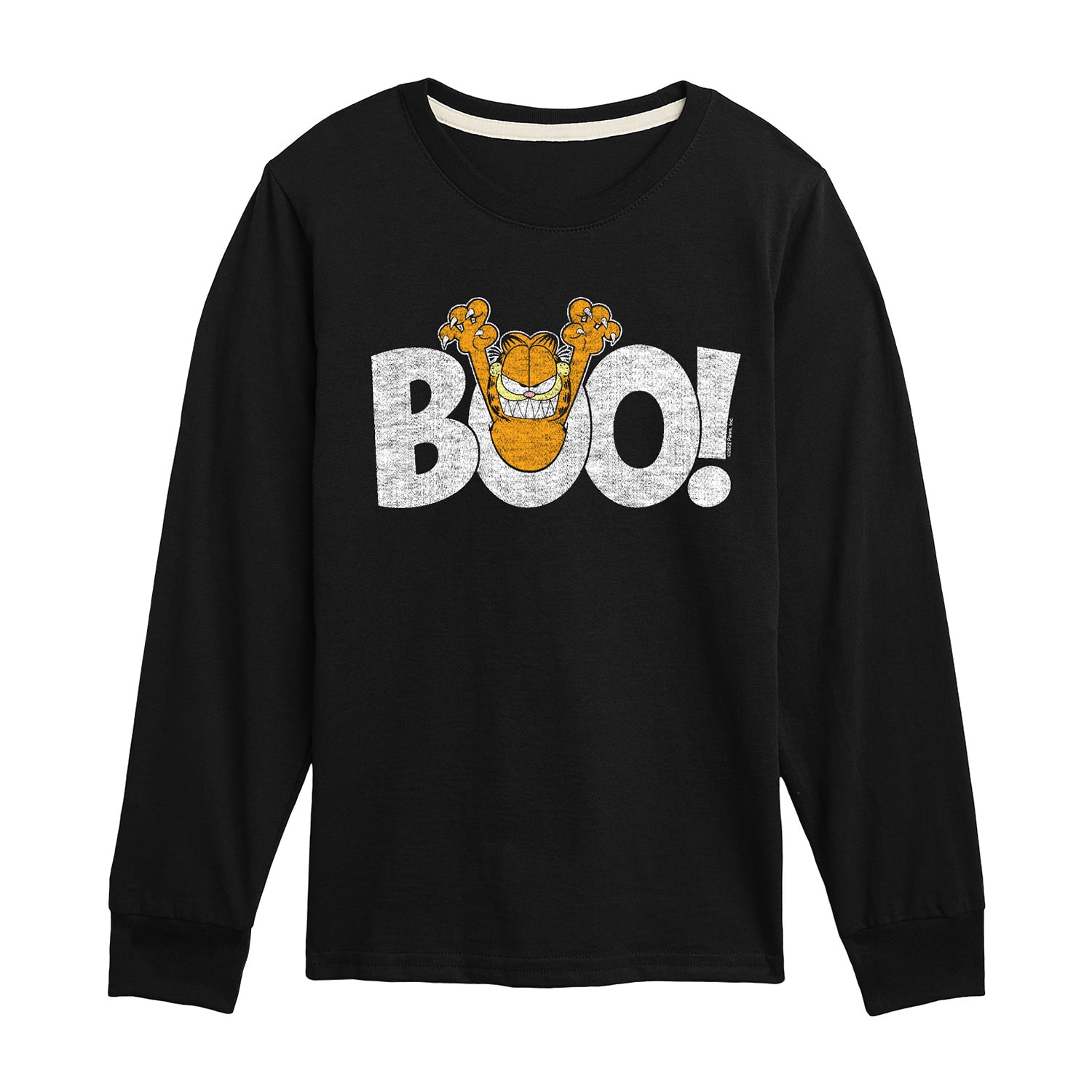 Halloween Boo Little & Big Kid Boys Crew Neck Long Sleeve Regular Fit Garfield Graphic T-Shirt