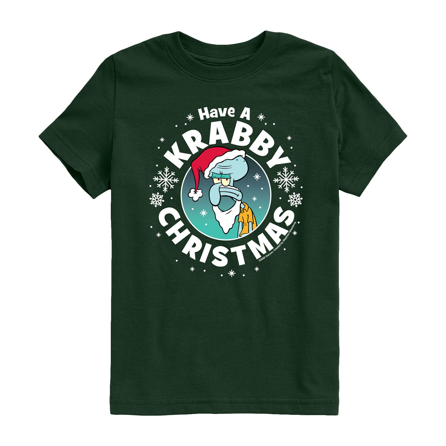 Krabby Christmas Squidward Little & Big Kid Boys Crew Neck Short Sleeve Regular Fit Spongebob Graphic T-Shirt