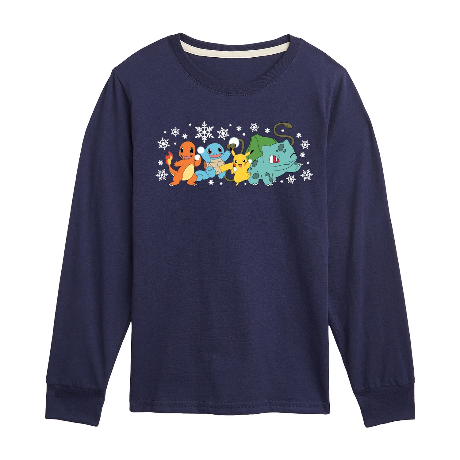 Snow Pikachu And Friends Little & Big Kid Boys Crew Neck Long Sleeve Regular Fit Pokemon Graphic T-Shirt