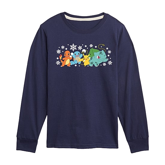 Snow Pikachu And Friends Little & Big Kid Boys Crew Neck Long Sleeve Regular Fit Pokemon Graphic T-Shirt