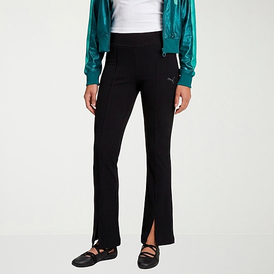 PUMA Ribbed Knit Womens Active Flare Full Length Leggings