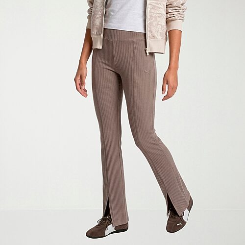 PUMA Ribbed Knit Womens Active Flare Full Length Leggings, Medium, Gray