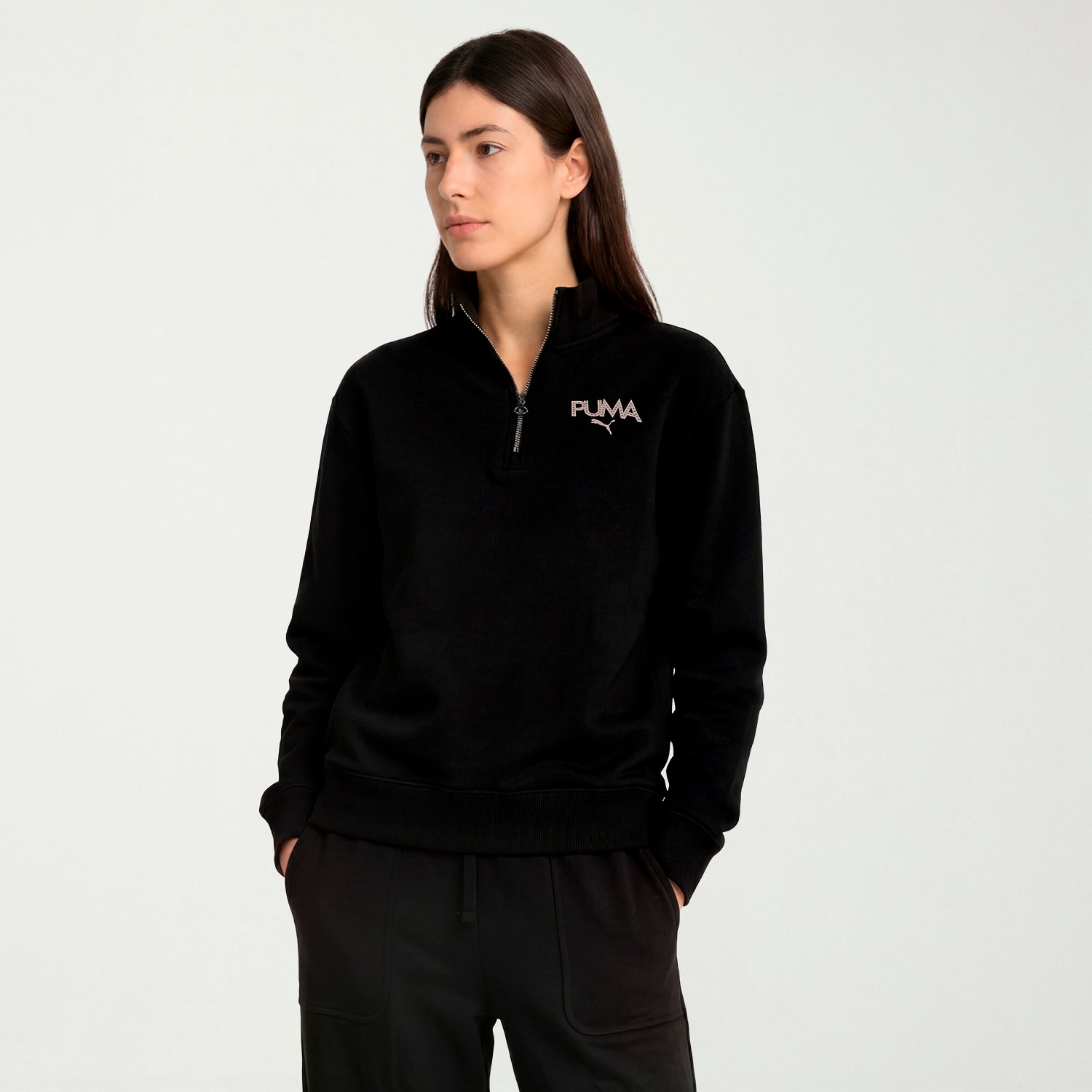 PUMA Womens High Neck Long Sleeve Active Quarter-Zip Pullover