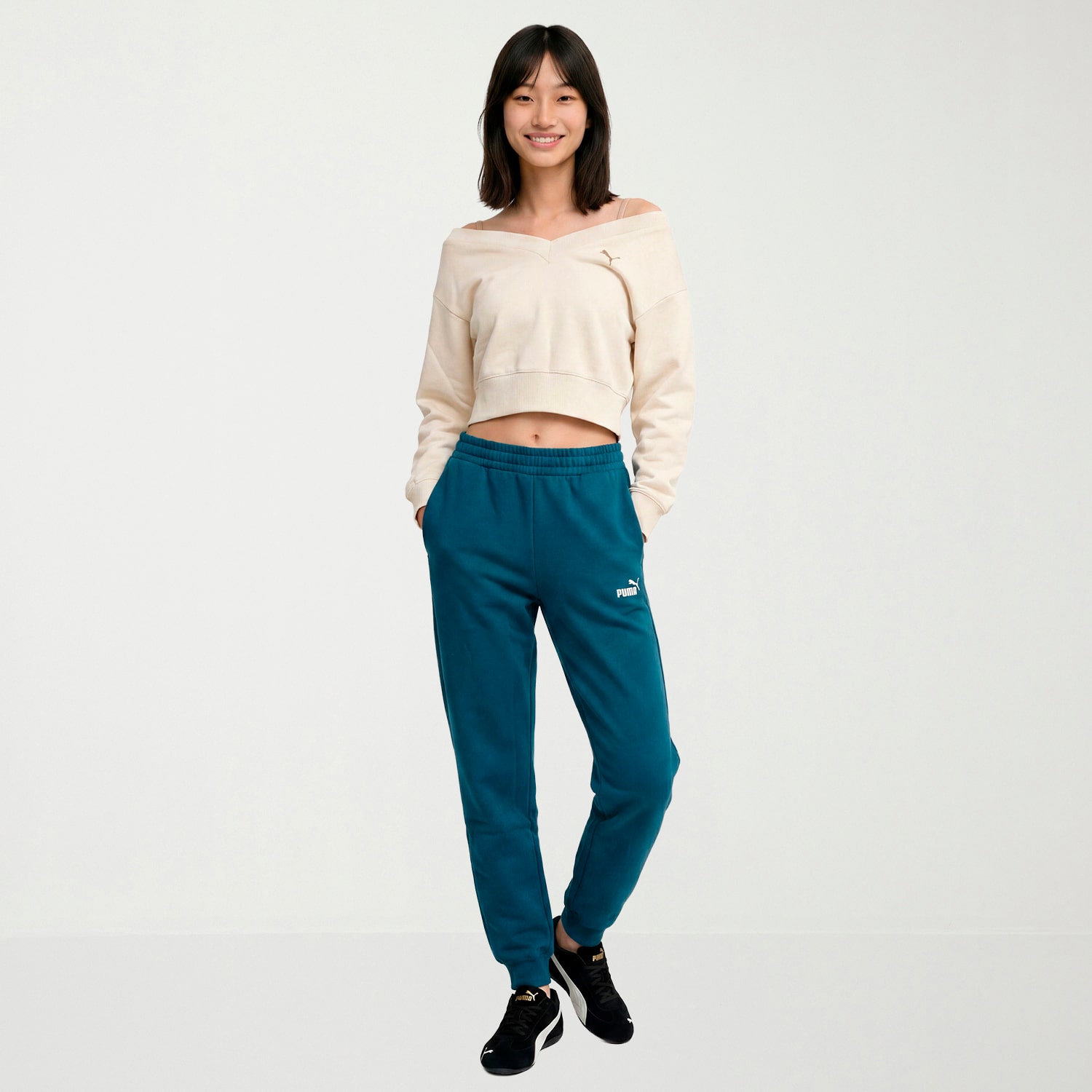 PUMA Womens Cuffed High Rise Regular Fit Fleece Sweatpant