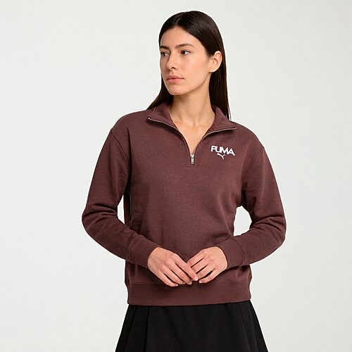 PUMA Womens High Neck Long Sleeve Active Quarter-Zip Pullover, Small, Brown