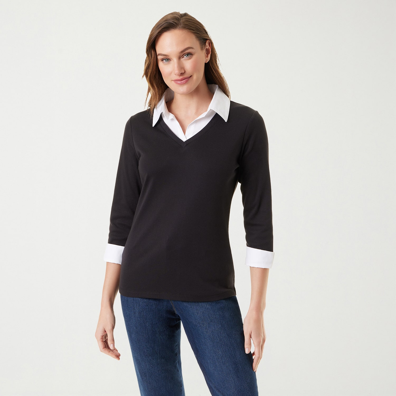 Gloria Vanderbilt Maxine Womens U Neck Long Sleeve Layered Top