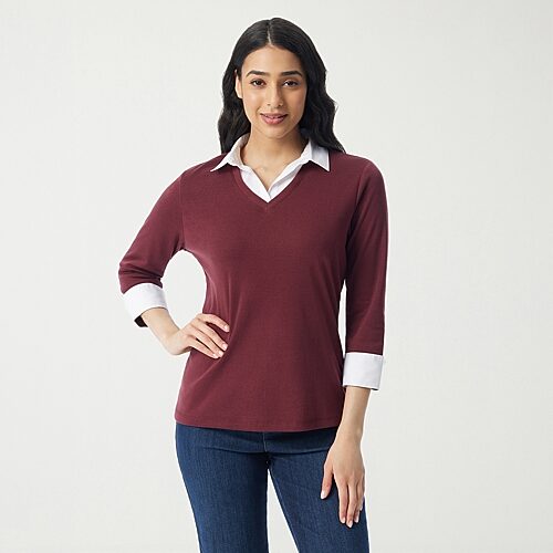Gloria Vanderbilt Maxine Womens U Neck Long Sleeve Layered Top In Red