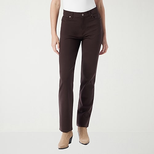 Gloria Vanderbilt Womens Straight High Rise Flat Front Pant In Brown