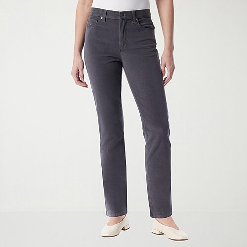 Gloria Vanderbilt Women's Amanda High-Rise Corduroy Straight-Leg Jeans - Boulder Grey