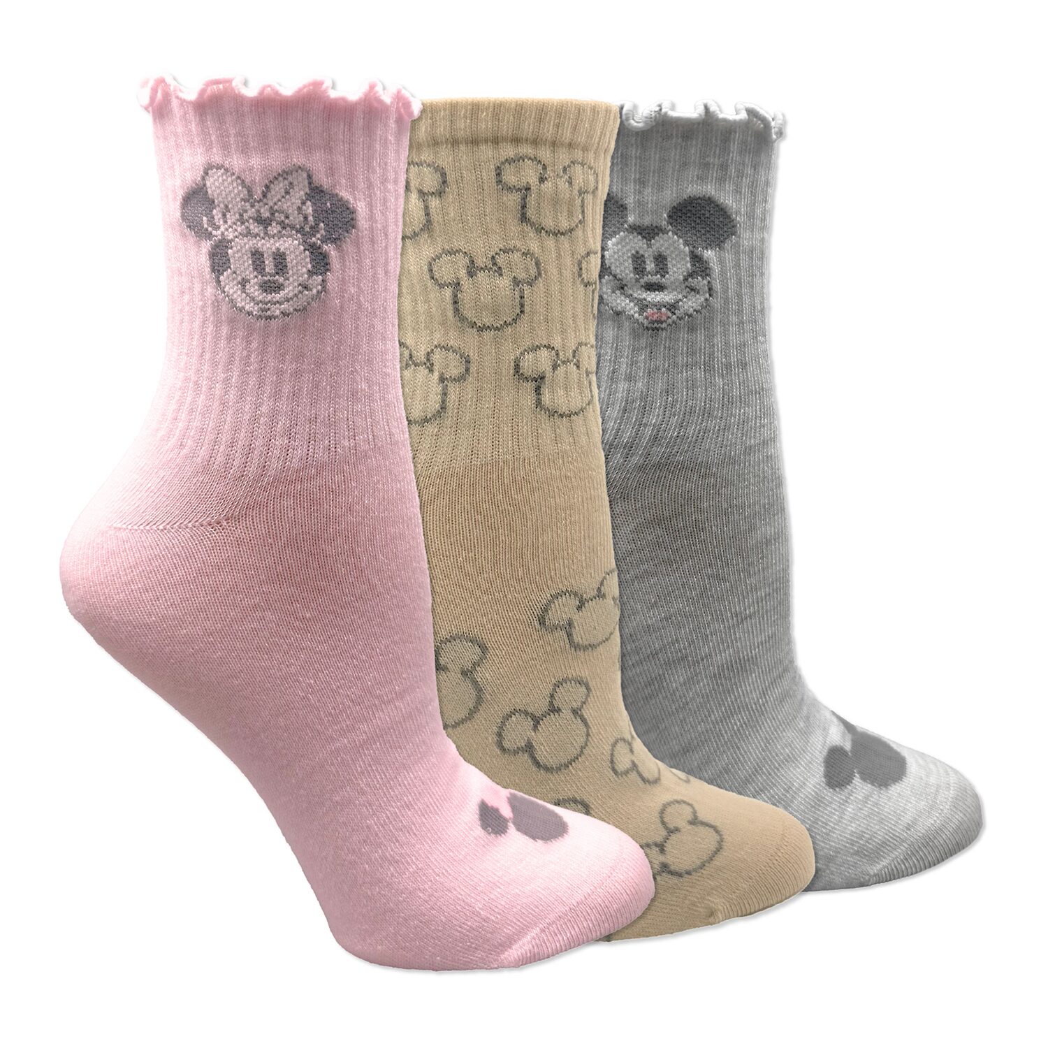 Womens Multi-Pack 3 Pair Mickey Mouse Quarter Ankle Socks