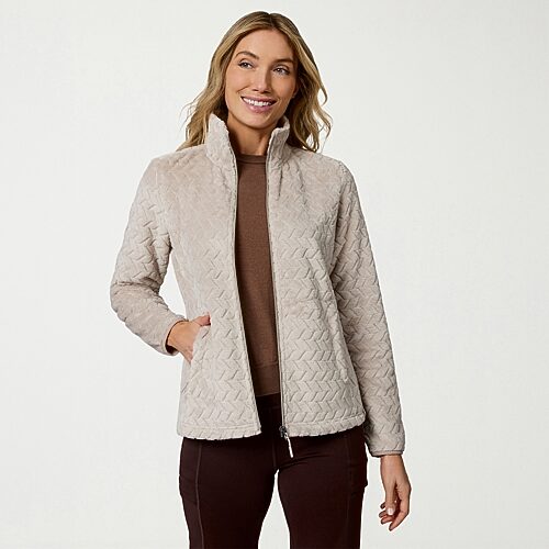 Free Country Womens Fleece Lightweight Jacket In Beige