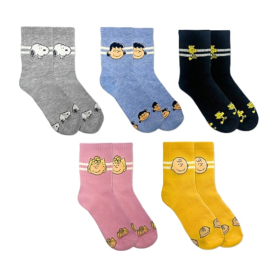 Womens Multi-Pack 5 Pair Peanuts Quarter Ankle Socks