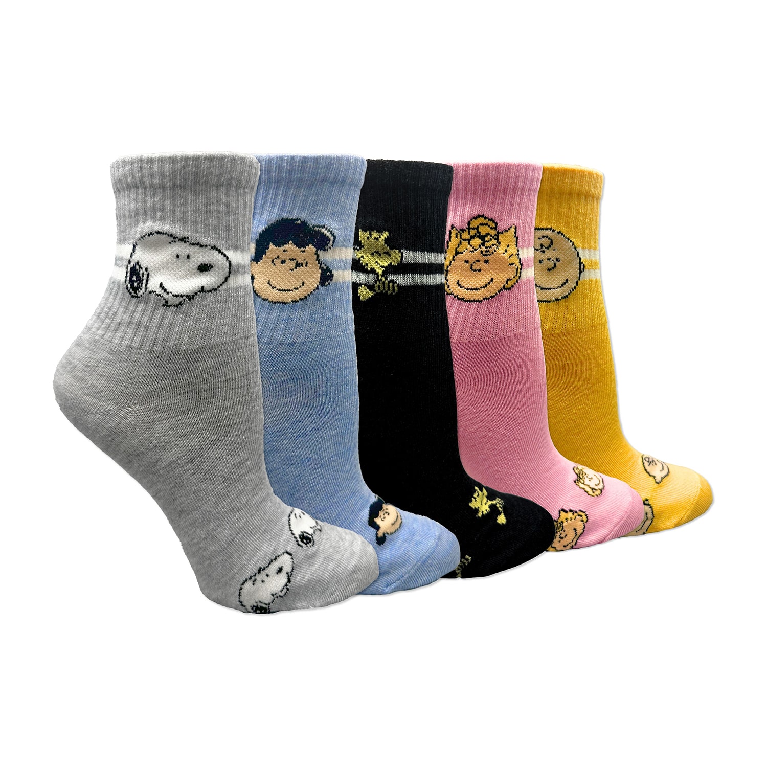 Womens Multi-Pack 5 Pair Peanuts Quarter Ankle Socks