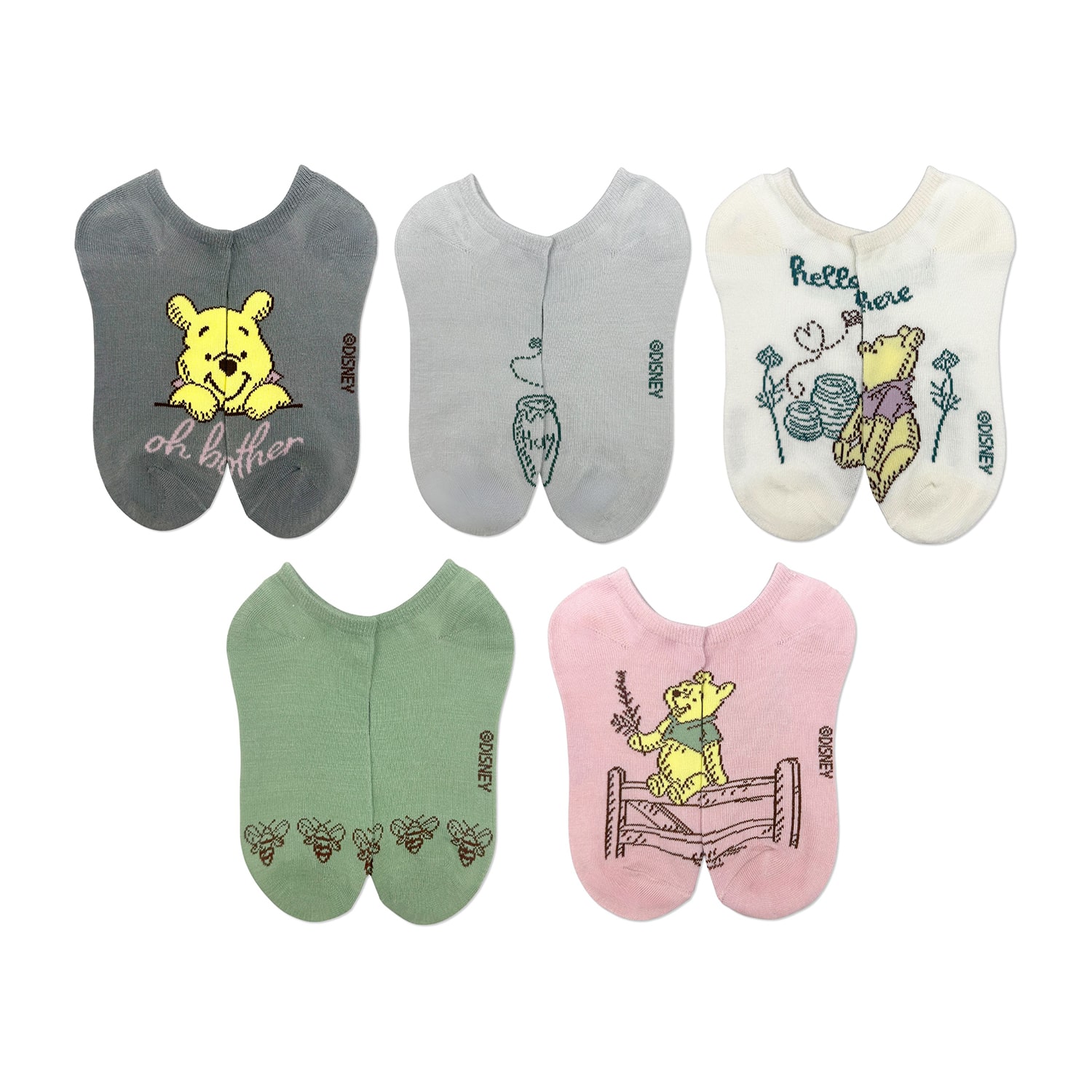 Womens Multi-Pack 5 Pair Winnie The Pooh No Show Socks