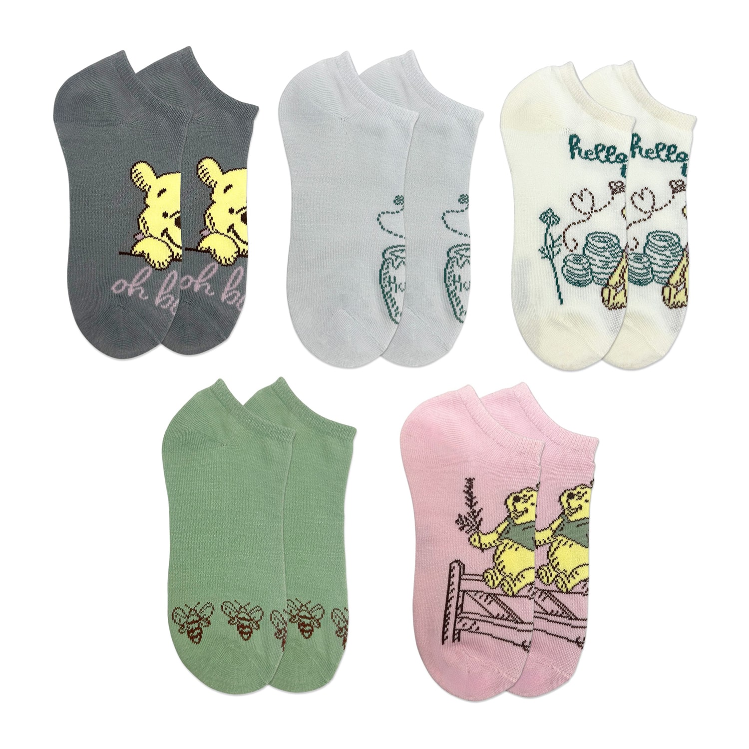 Womens Multi-Pack 5 Pair Winnie The Pooh No Show Socks