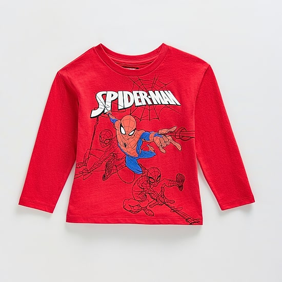 Toddler Boys Crew Neck Long Sleeve Regular Fit Spiderman Graphic T-Shirt