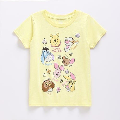 Disney Collection Girls Crew Neck Short Sleeve Regular Fit Winnie The Pooh Graphic T-Shirt, Xl (14/16), Yellow