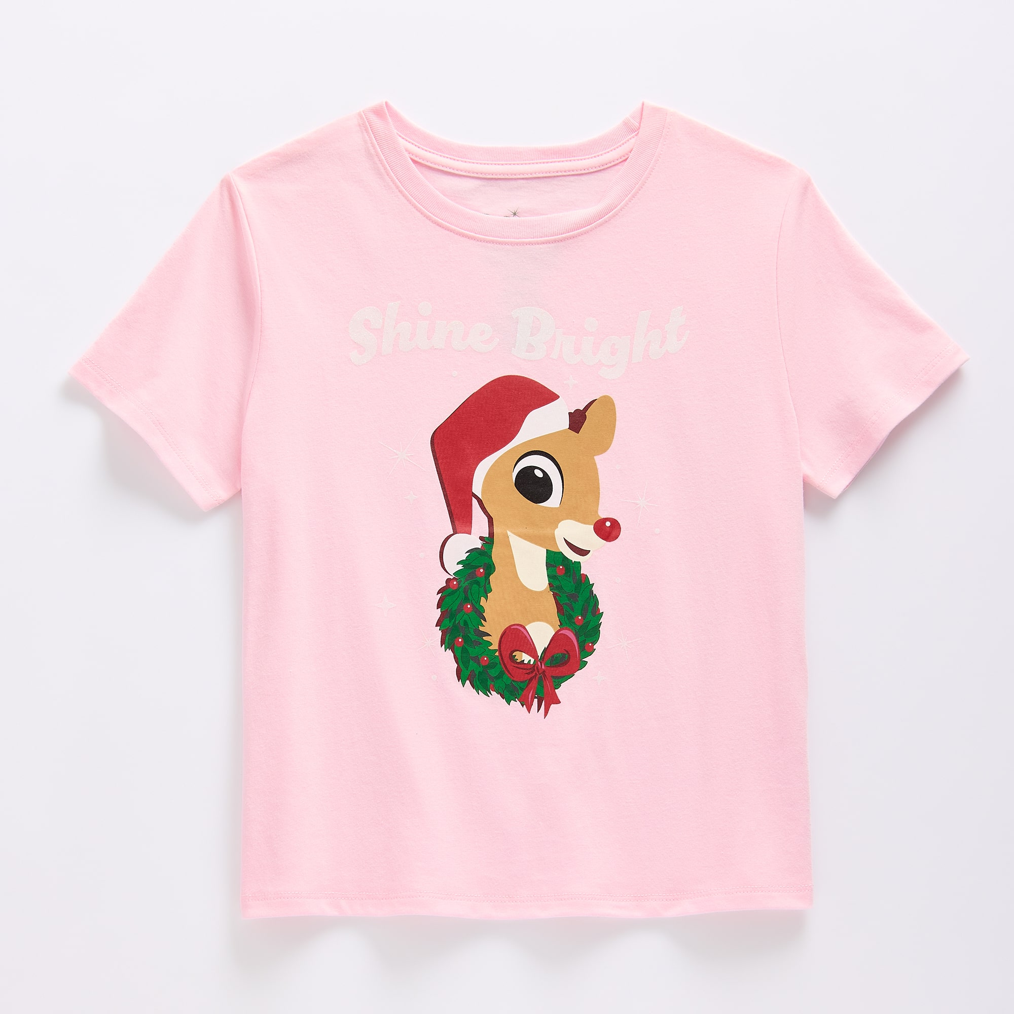 Little & Big Kid Girls Crew Neck Short Sleeve Regular Fit Rudolph Graphic T-Shirt