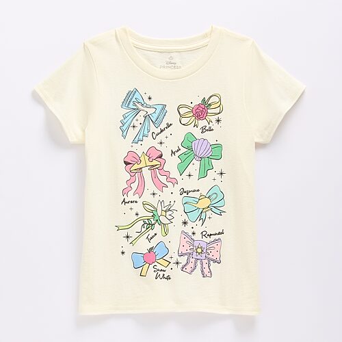 Disney Kids' Collection Girls Crew Neck Short Sleeve Regular Fit Princess Graphic T-shirt In White