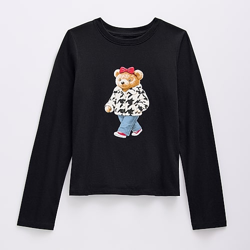Thereabouts Little & Big Kid Girls Crew Neck Long Sleeve Classic Fit Graphic T-Shirt, 3x-large (22.5) Plus, Black