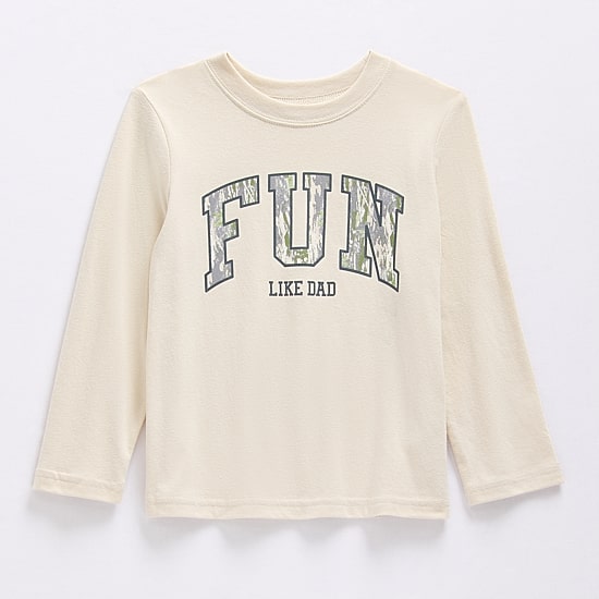 Okie Dokie Toddler & Little Boys Crew Neck Long Sleeve Classic Fit Graphic T-Shirt