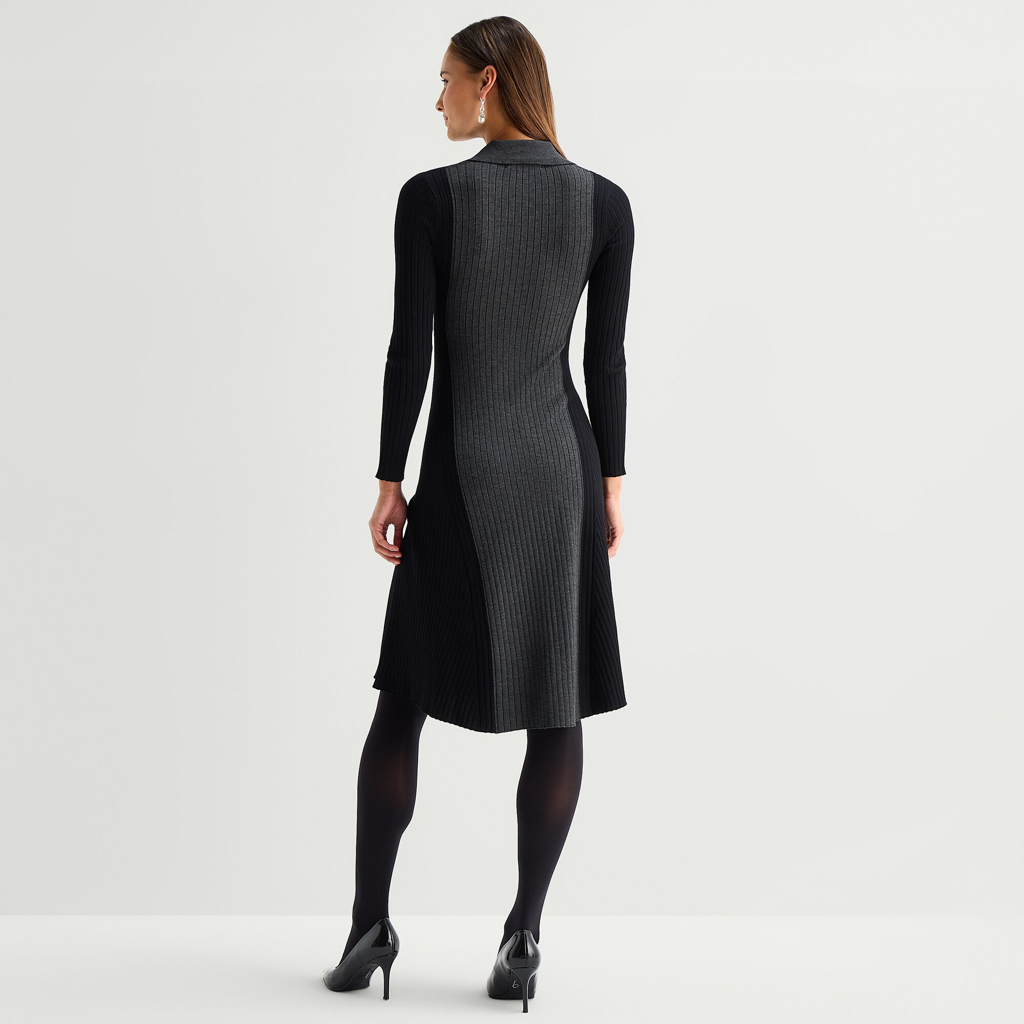 Melonie T Womens Long Sleeve Colorblock Midi Sweater Dress