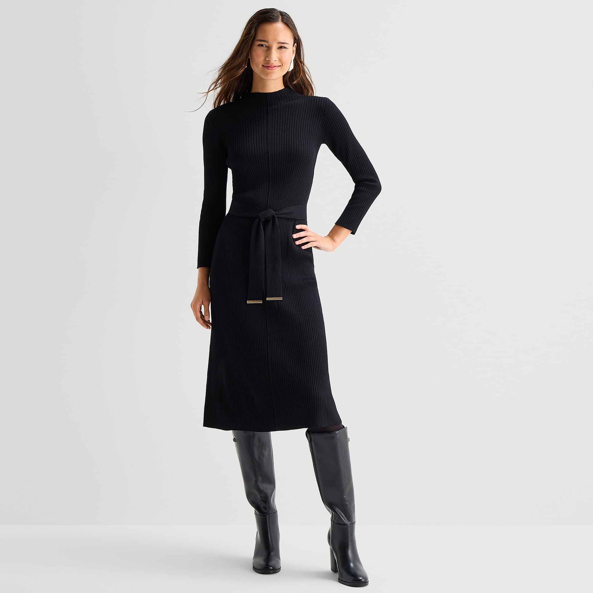 Studio 1 Womens Long Sleeve Midi Sweater Dress