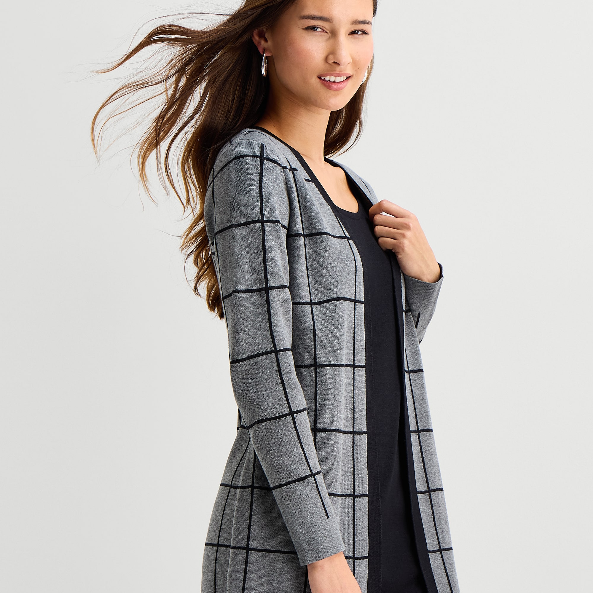 Studio 1 Womens Long Sleeve Plaid Faux-Jacket  Sweater Dress
