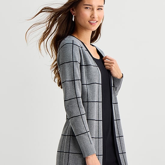 Studio 1 Womens Long Sleeve Plaid Faux-Jacket  Sweater Dress