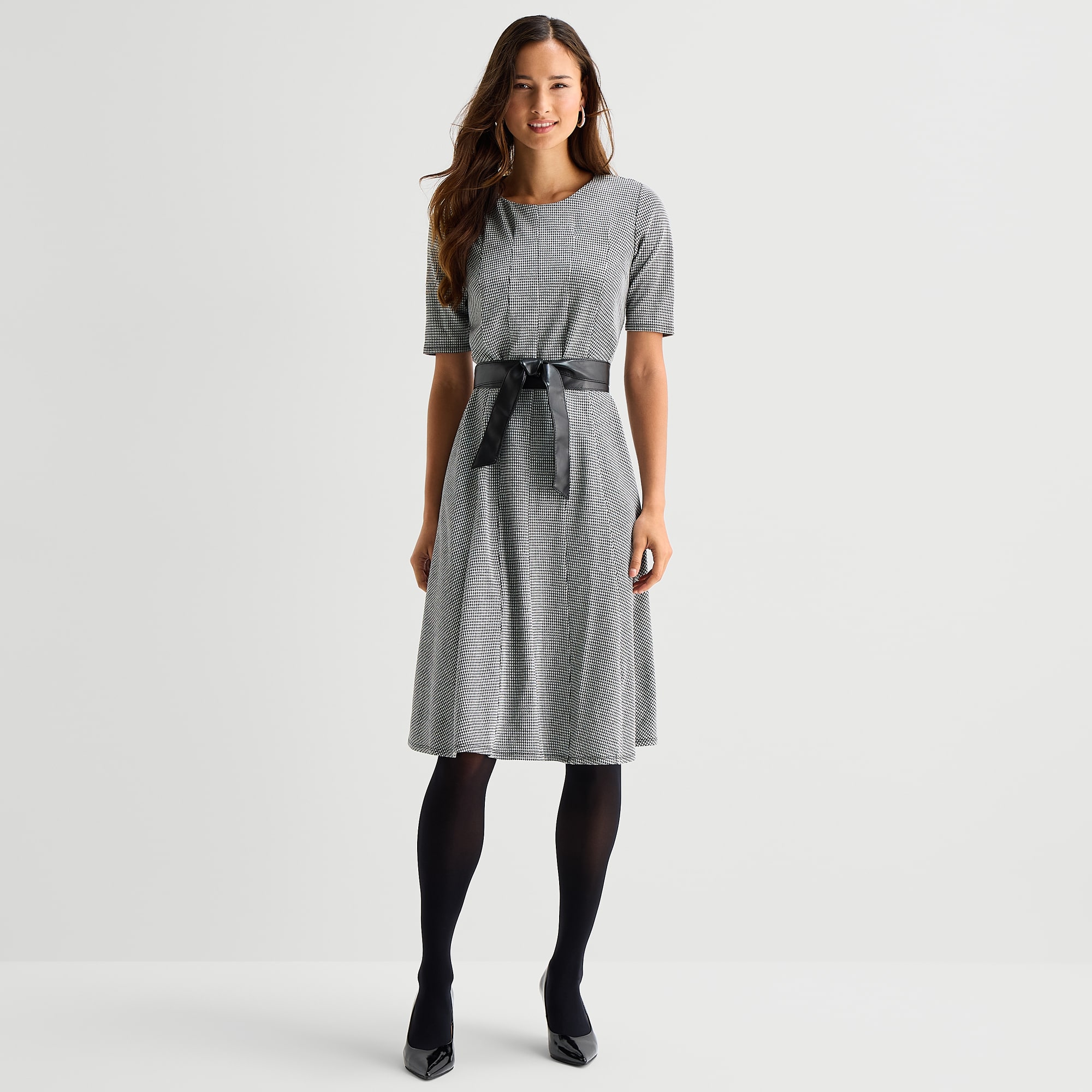 Perceptions Womens Round Neck Short Sleeve Fit + Flare Dress