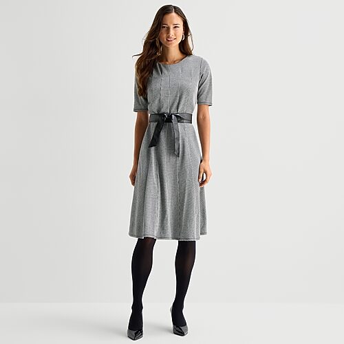 Perceptions Womens Round Neck Short Sleeve Fit + Flare Dress In Black