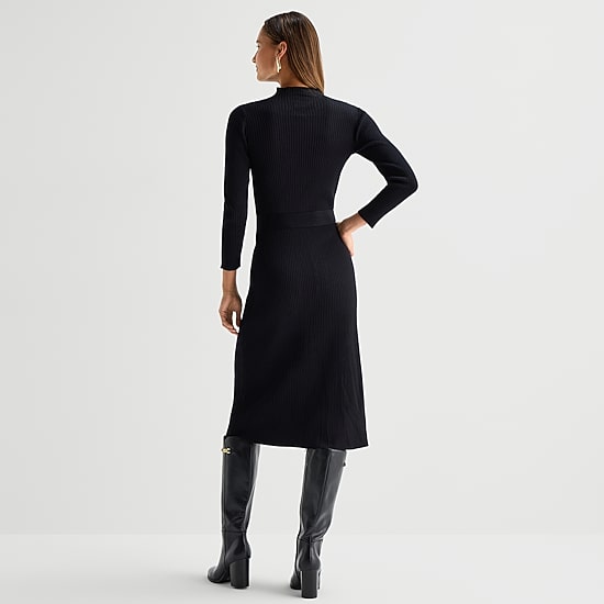 Studio 1 Womens Long Sleeve Midi Sweater Dress