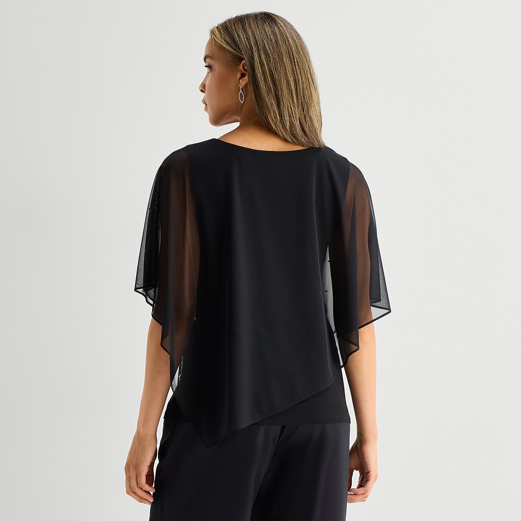 MSK Cape Womens Round Neck Short Sleeve Embellished Blouse