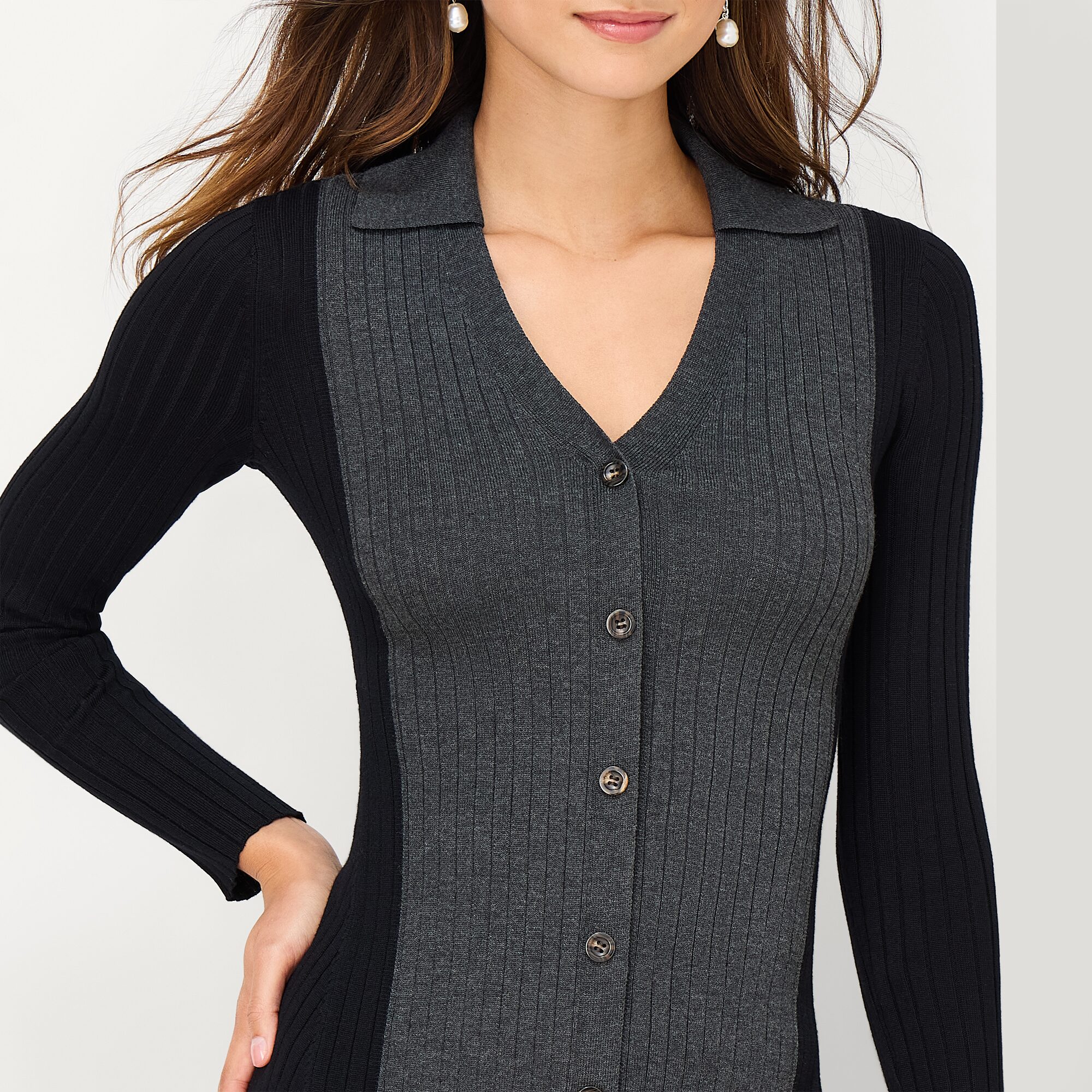 Melonie T Womens Long Sleeve Colorblock Midi Sweater Dress