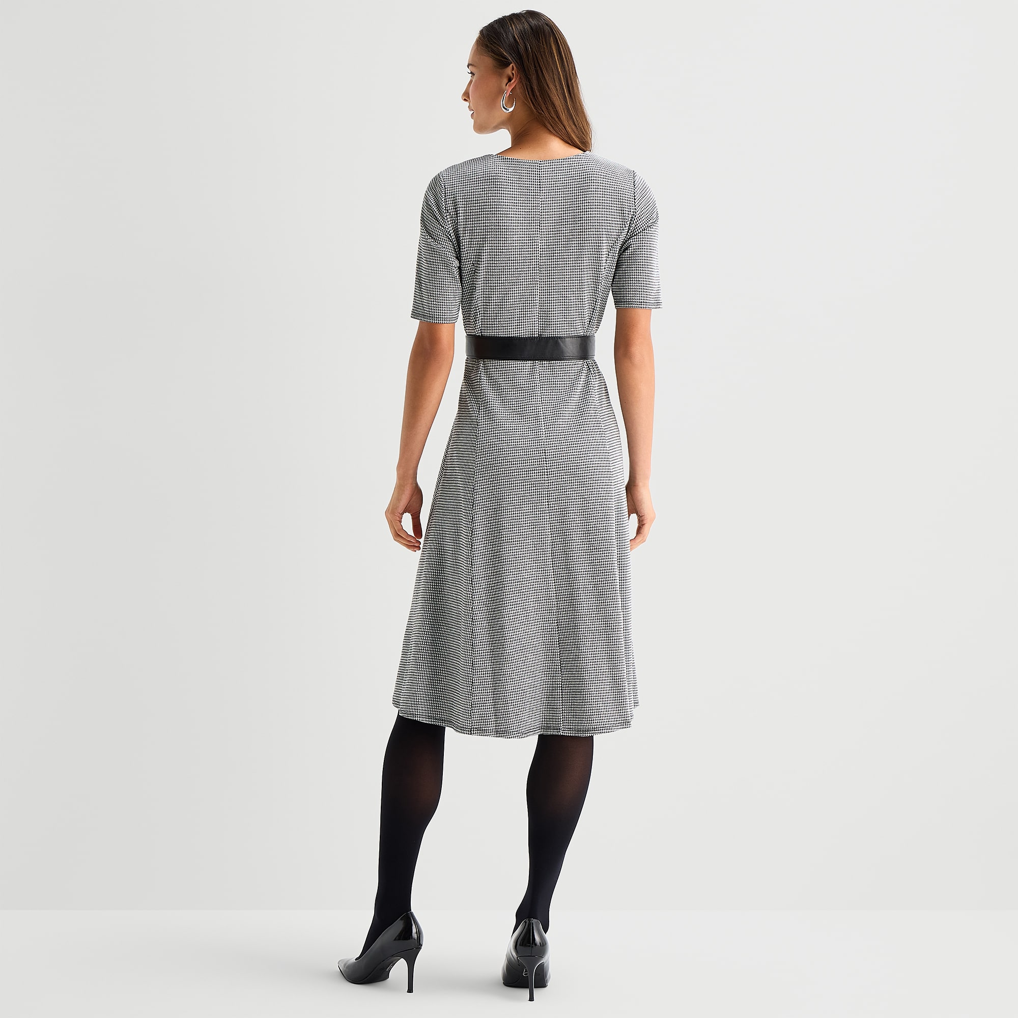 Perceptions Womens Round Neck Short Sleeve Fit + Flare Dress