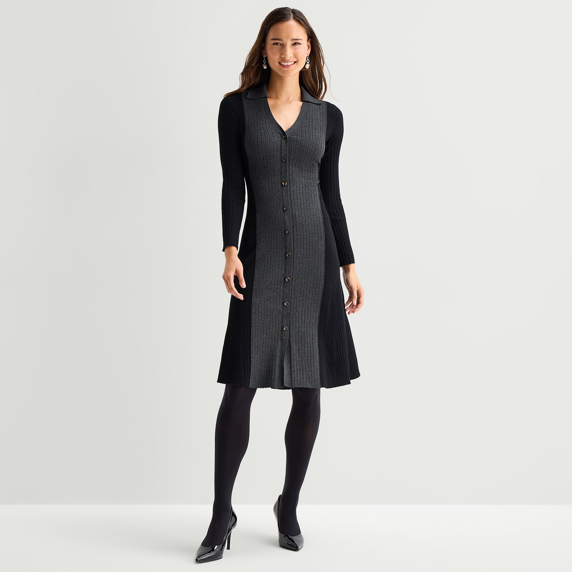 Melonie T Womens Long Sleeve Colorblock Midi Sweater Dress