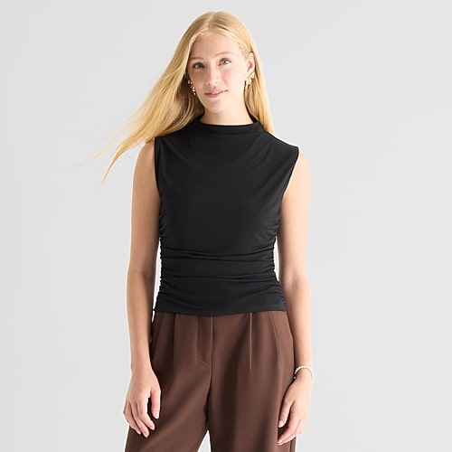 By & By By&by Womens Juniors Mock Neck Sleeveless Blouse In Black