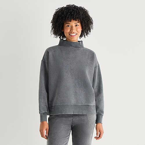 Arizona Womens Juniors Mock Neck Long Sleeve Sweatshirt In Black