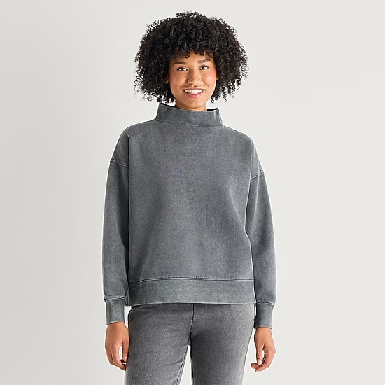 Arizona Womens Juniors Mock Neck Long Sleeve Sweatshirt