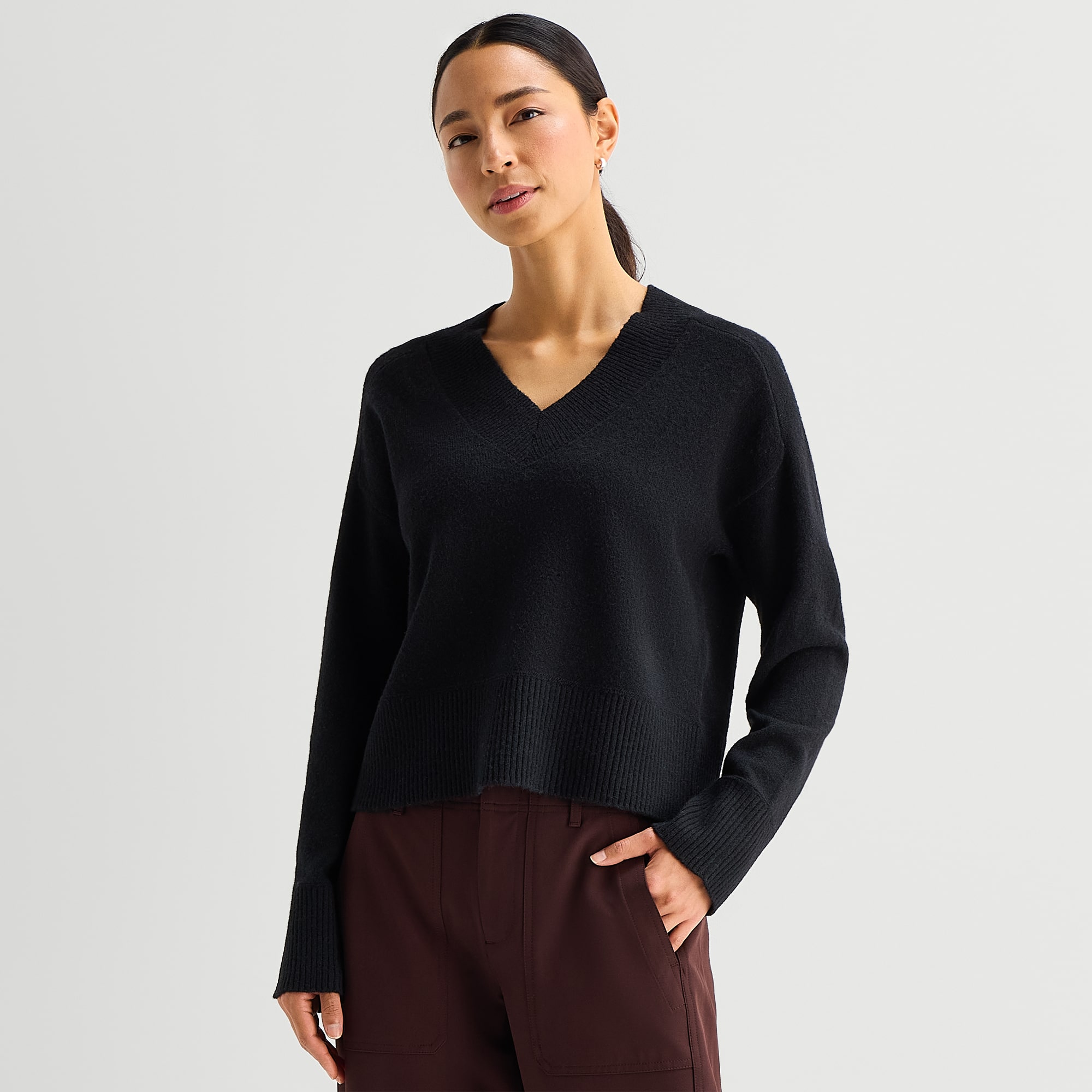 Stylus Womens V Neck Long Sleeve Pullover Sweater