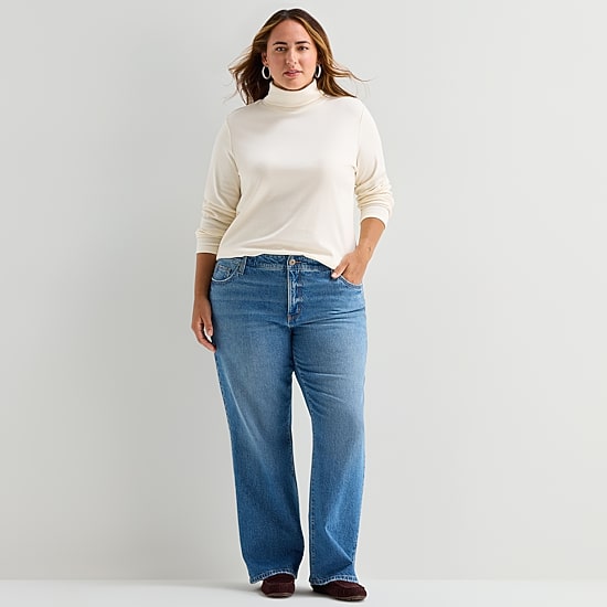 St. John's Bay Womens Plus Turtleneck Long Sleeve T-Shirt