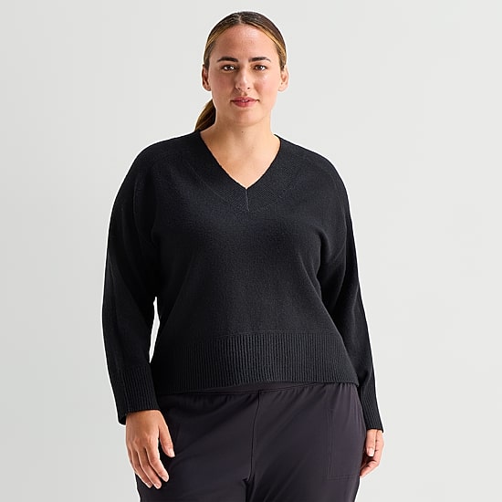 Stylus Plus Womens V Neck Long Sleeve Pullover Sweater