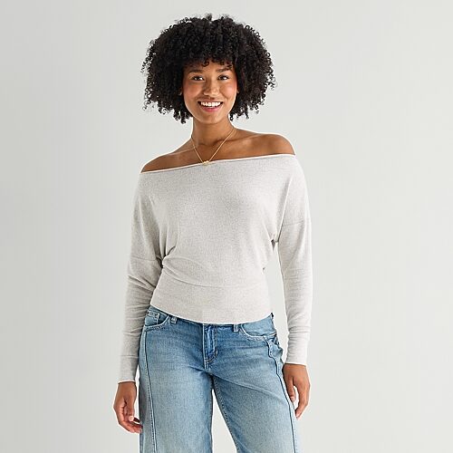 Arizona Womens Juniors Straight Neck Long Sleeve Shell, Xx-large, Gray