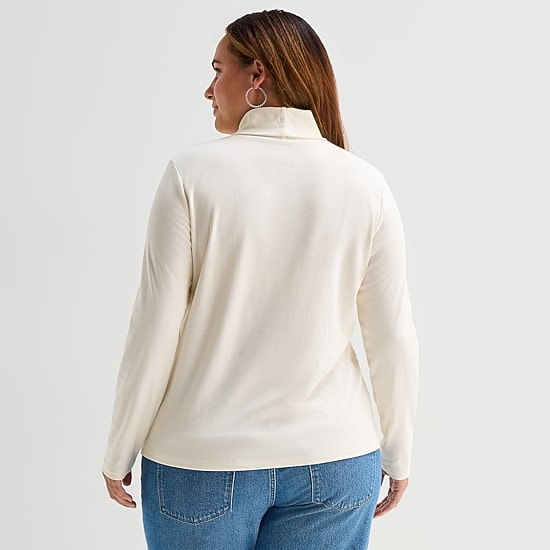 St. John's Bay Womens Plus Turtleneck Long Sleeve T-Shirt