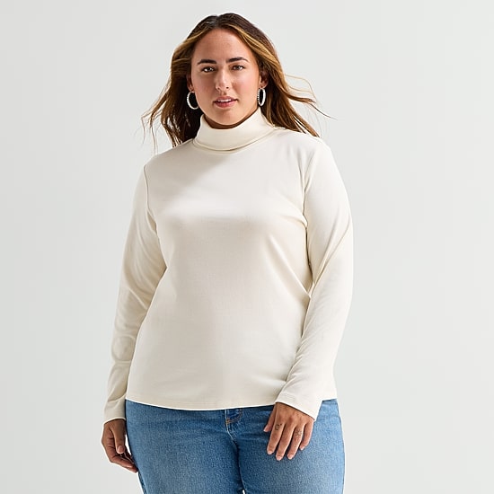 St. John's Bay Womens Plus Turtleneck Long Sleeve T-Shirt