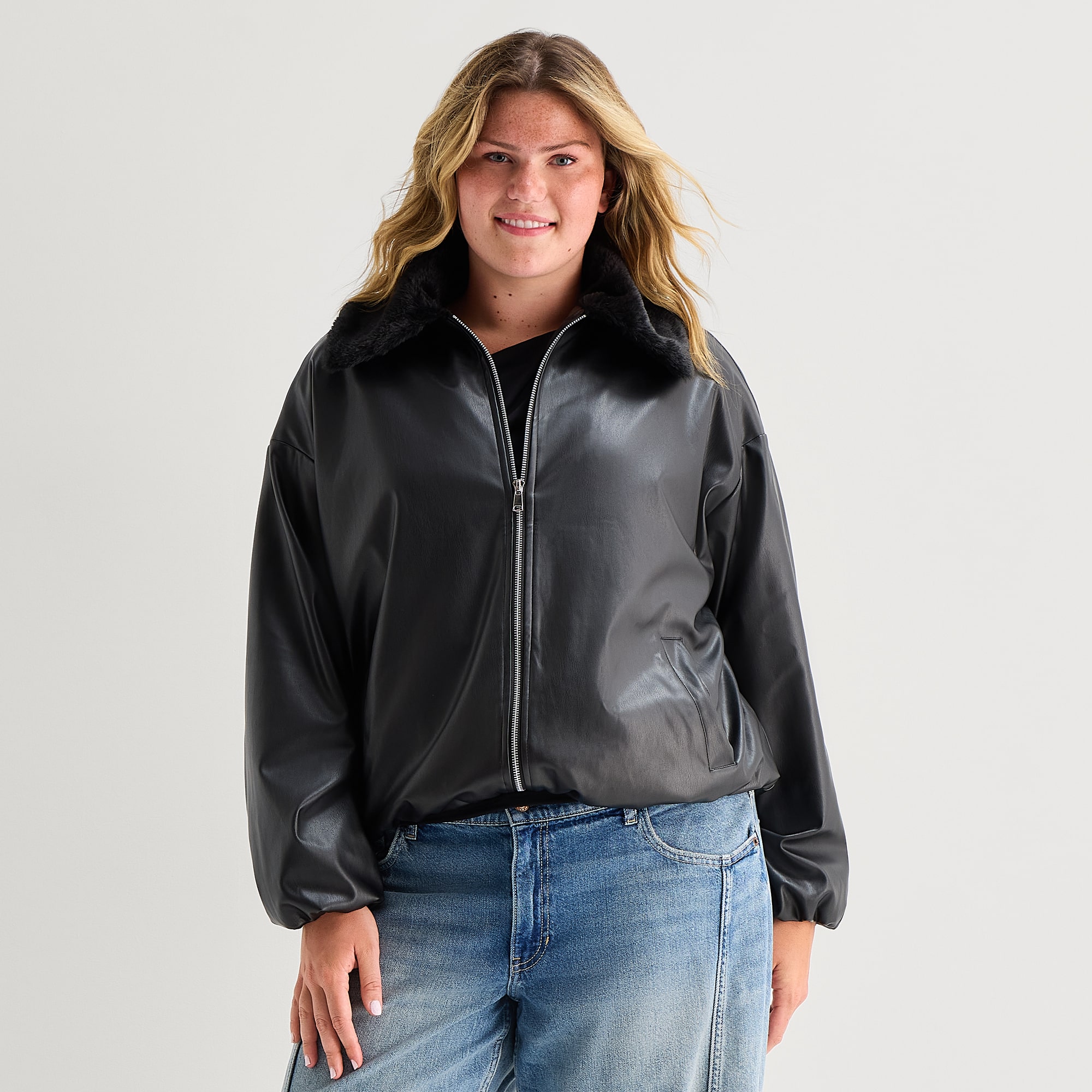 Forever 21 Womens Juniors Plus Fleece Midweight Work Jacket