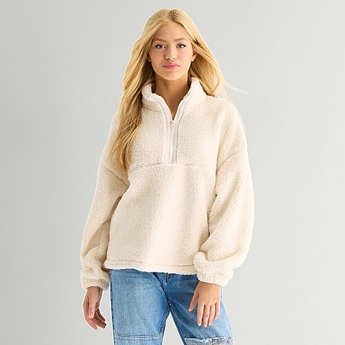 Arizona Womens Juniors Mock Neck Long Sleeve Quarter-Zip Pullover, Xx-large, White