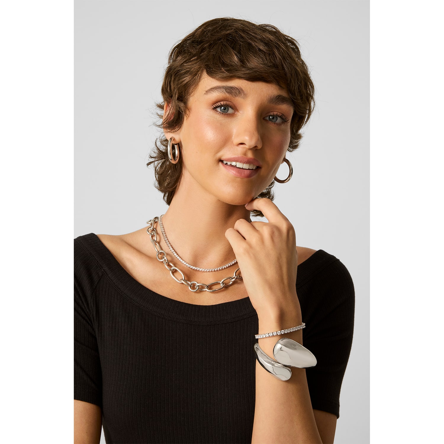 Bold Addiction Womens White Sapphire Pure Silver Over Brass 17 Inch Tennis Necklace